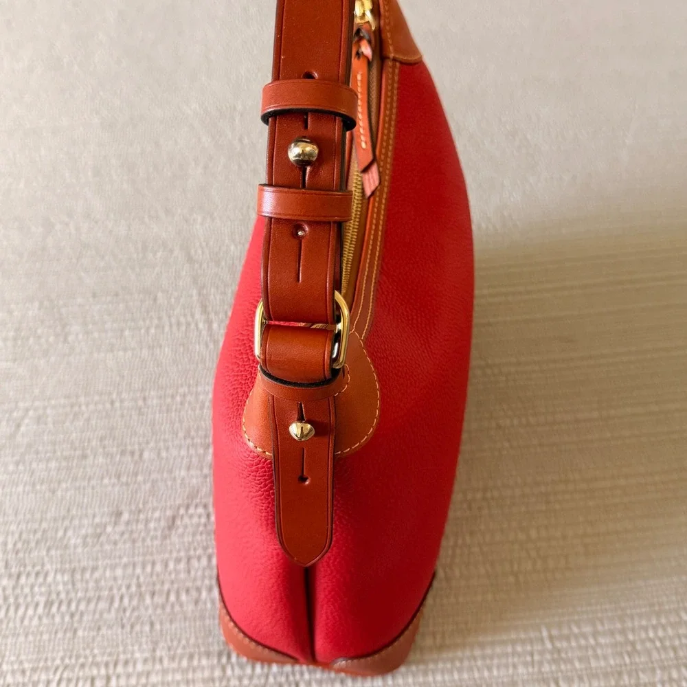 New Dooney & Bourke Women's Red Pebbled Leather Hobo Shoulder Bag Gold Hardware